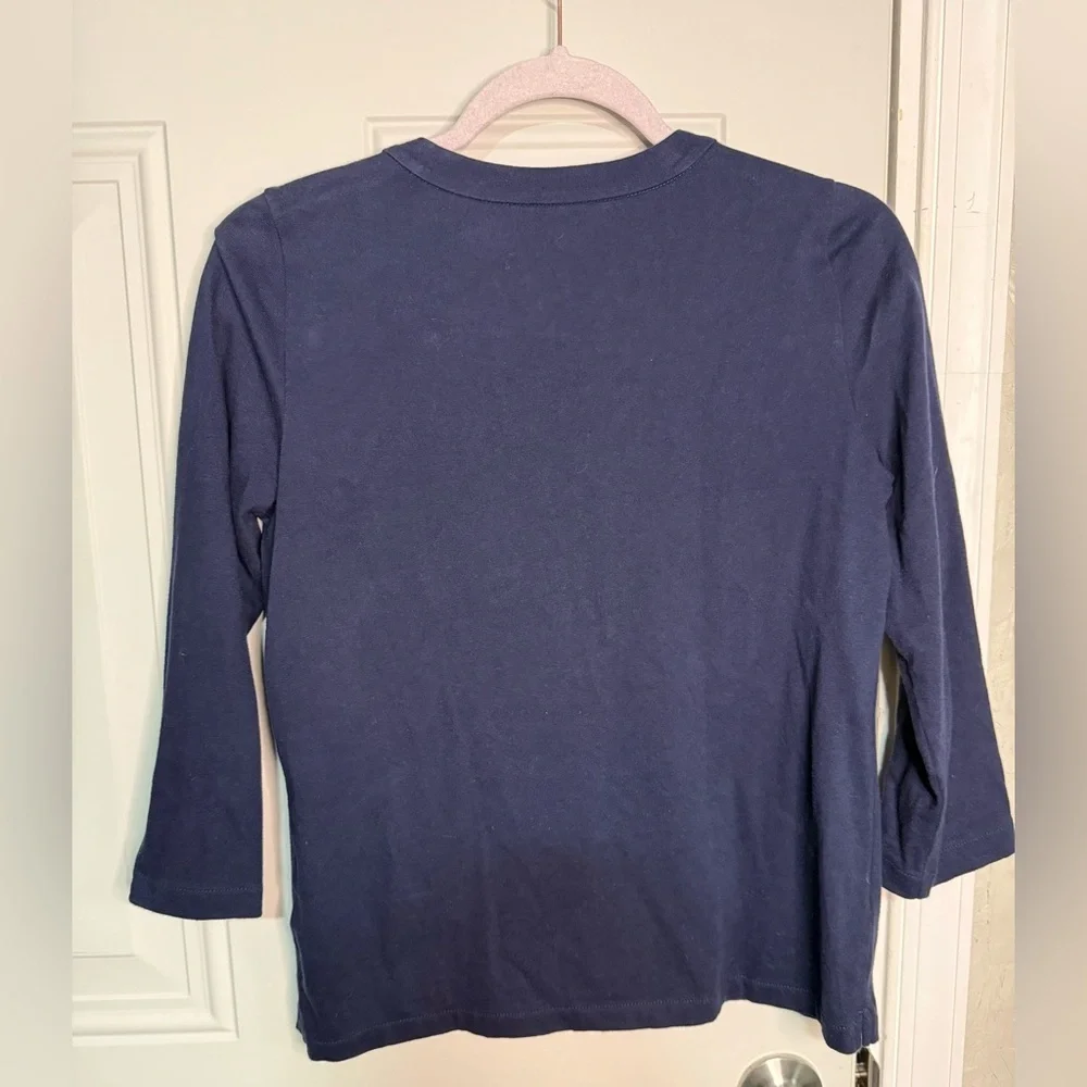 J.Crew Navy Lace Up Top XS 100%‎ Cotton 3/4 Sleeve Casual Blouse